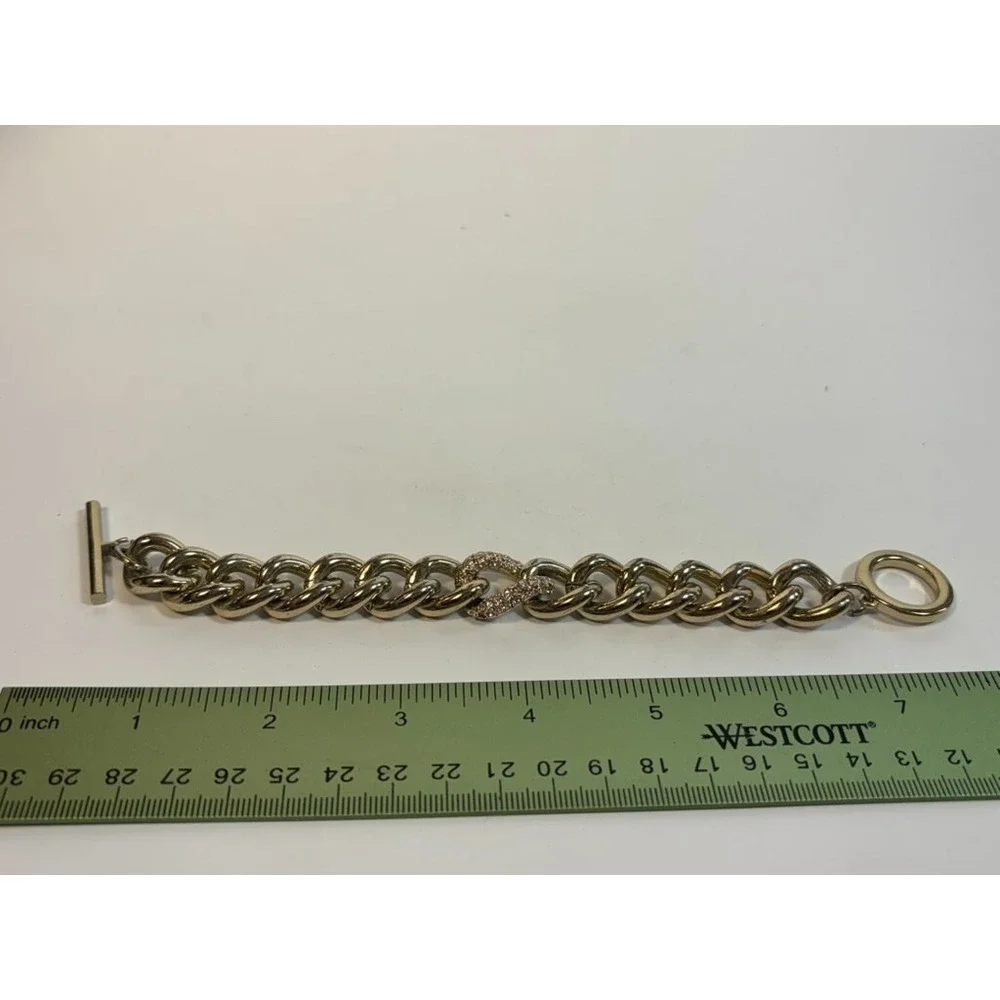 Chain‎ Bracelet in Gold Tone with Rhinestone Detail Chunky Retro Maximalist